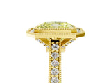 Yellow gold Halo Fancy Yellow Radiant -Cut Diamond Pave Band Milgrain Prong Setting Ring_54