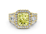 Yellow gold Halo Fancy Yellow Radiant Cut Cut Split Shank Diamond Ring with Four-Prong Setting