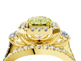 Yellow gold Halo Fancy Yellow Radiant Cut Cut Split Shank Diamond Ring with Four-Prong Setting_4