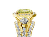 Yellow gold Halo Fancy Yellow Radiant Cut Cut Split Shank Diamond Ring with Four-Prong Setting_5