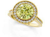 Yellow gold Halo Fancy Yellow Round -Cut Diamond Pave Band Milgrain Prong Setting Ring_36