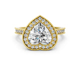 Yellow gold Halo Heart-Cut Diamond Pave Band Milgrain Prong Setting Ring_55