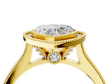 Yellow gold Halo Heart-Cut Diamond Pave Band Milgrain Prong Setting Ring_59