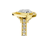 Yellow gold Halo Heart-Cut Diamond Pave Band Milgrain Prong Setting Ring_60