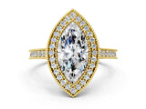 Yellow gold Halo Marquise-Cut Diamond Pave Band Milgrain Prong Setting Ring_55
