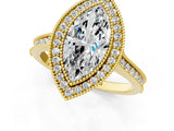 Yellow gold Halo Marquise-Cut Diamond Pave Band Milgrain Prong Setting Ring_56