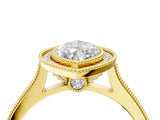 Yellow gold Halo Marquise-Cut Diamond Pave Band Milgrain Prong Setting Ring_59