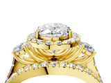 Yellow gold Halo Oval Cut Cut Split Shank Diamond Ring with Four-Prong Setting_11