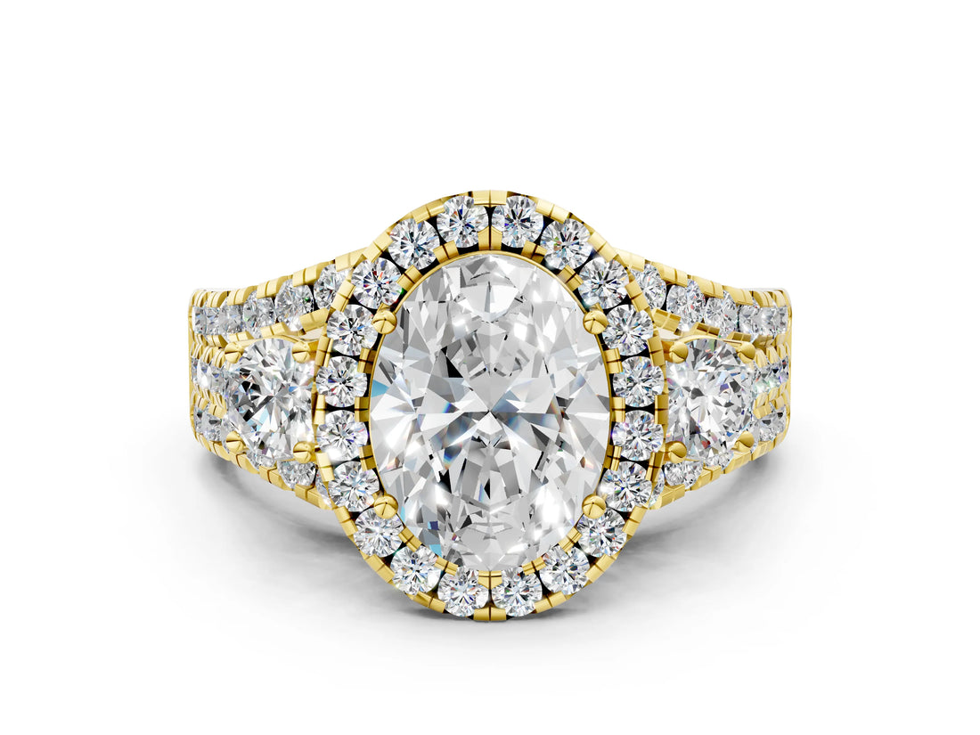 Yellow gold Halo Oval Cut Cut Split Shank Diamond Ring with Four-Prong Setting_7