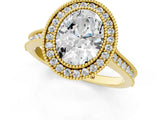 Yellow gold Halo Oval-Cut Diamond Pave Band Milgrain Prong Setting Ring_56