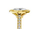 Yellow gold Halo Oval-Cut Diamond Pave Band Milgrain Prong Setting Ring_60