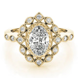 Yellow gold Halo Oval Diamond Milgrain Infinity Band with Four-Prong Setting 1