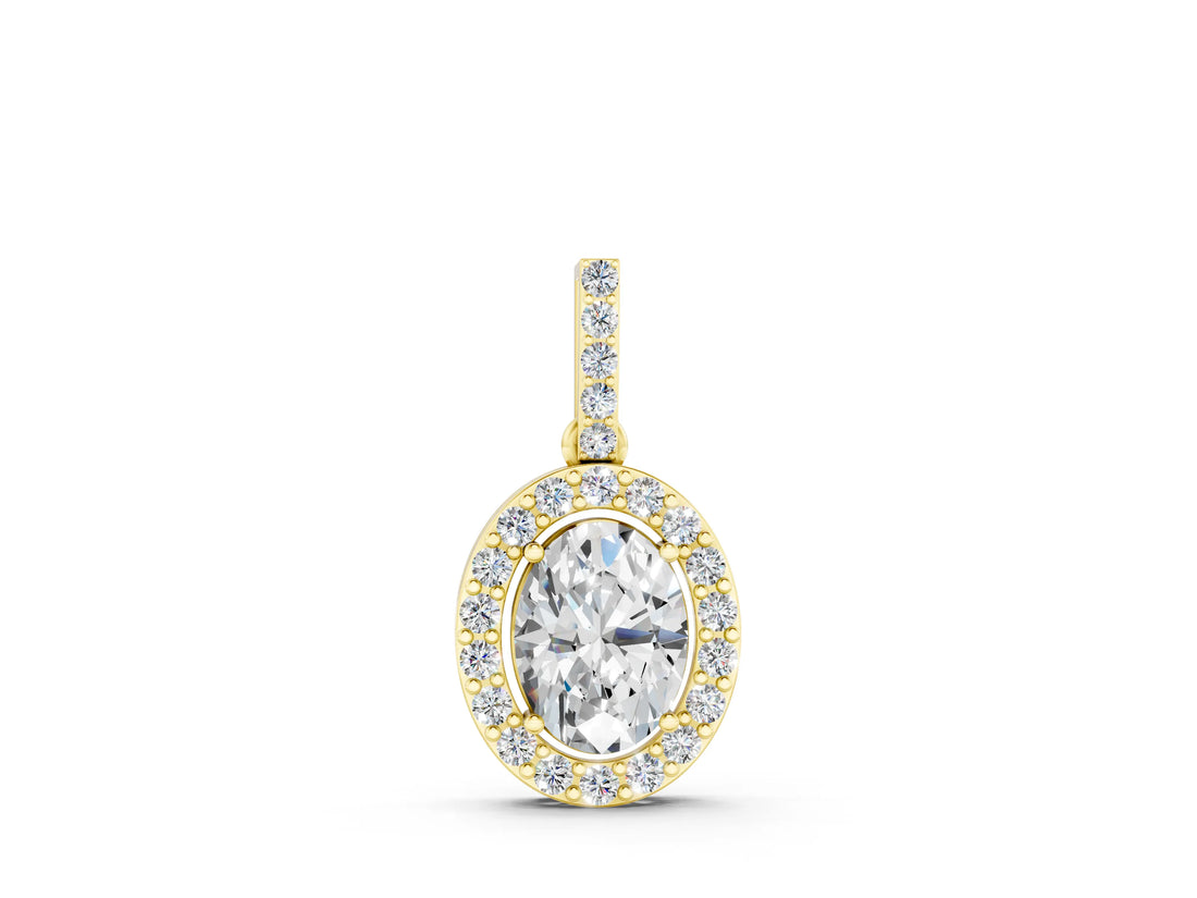 Yellow gold Halo Oval Diamond Pendant with Prong Setting_14