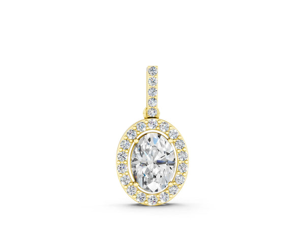 Yellow gold Halo Oval Diamond Pendant with Prong Setting