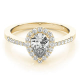 Yellow gold Halo Pear Cut Diamond Pavé Band with Three-Prong Setting 1