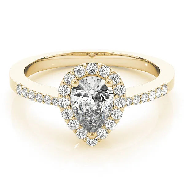 Yellow gold Halo Pear Cut Diamond Pavé Band with Three-Prong Setting