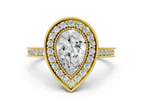 Yellow gold Halo Pear-Cut Diamond Pave Band Milgrain Prong Setting Ring_54