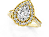 Yellow gold Halo Pear-Cut Diamond Pave Band Milgrain Prong Setting Ring_55