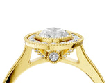 Yellow gold Halo Pear-Cut Diamond Pave Band Milgrain Prong Setting Ring_58