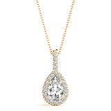 Yellow gold Halo Pear Cut Diamond Pendant with Prong Setting
