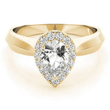 Yellow gold Halo Pear Cut Solitaire Diamond Ring with Prong Setting 1