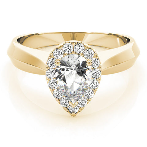 Yellow gold Halo Pear Cut Solitaire Diamond Ring with Prong Setting 1
