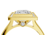 Yellow gold Halo Princess-Cut Diamond Pave Band Milgrain Prong Setting Ring_58