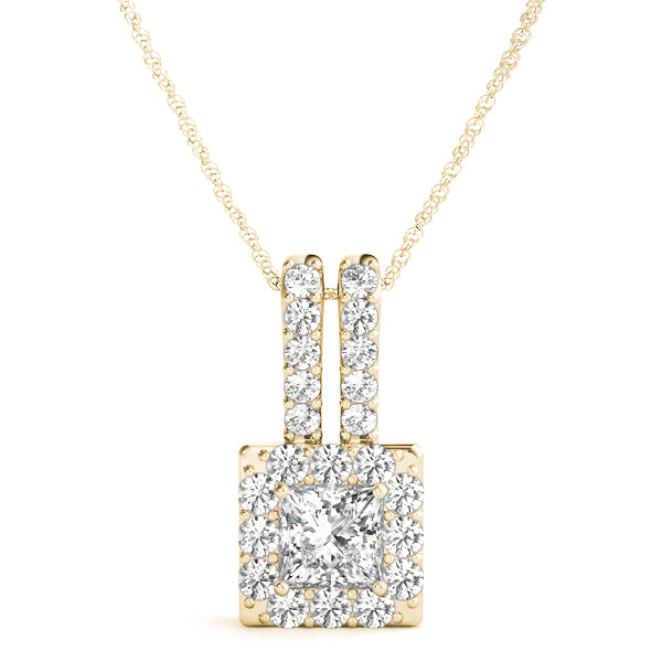 Yellow gold Halo Princess Cut Double Bail Pendant