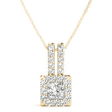 Yellow gold Halo Princess Cut Double Bail Pendant