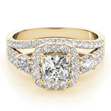 Yellow gold Halo Princess Cut Split Shank Diamond Ring with Four-Prong Setting 1