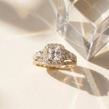 Yellow gold Halo Princess Cut Split Shank Diamond Ring with Four-Prong Setting_6