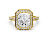 Yellow gold Halo Radiant-Cut Diamond Pave Band Milgrain Prong Setting Ring_55