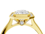 Yellow gold Halo Radiant-Cut Diamond Pave Band Milgrain Prong Setting Ring_59