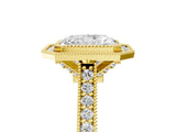 Yellow gold Halo Radiant-Cut Diamond Pave Band Milgrain Prong Setting Ring_60