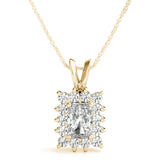 Yellow gold Halo Radiant Cut Diamond Pendant with Prong Setting