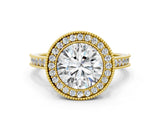 Yellow gold Halo Round-Cut Diamond Pave Band Milgrain Prong Setting Ring_52