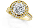 Yellow gold Halo Round-Cut Diamond Pave Band Milgrain Prong Setting Ring_53