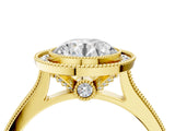 Yellow gold Halo Round-Cut Diamond Pave Band Milgrain Prong Setting Ring_56