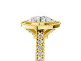 Yellow gold Halo Round-Cut Diamond Pave Band Milgrain Prong Setting Ring_57