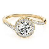Yellow gold Halo Round Cut Twisted Band Pavé Setting Ring 1