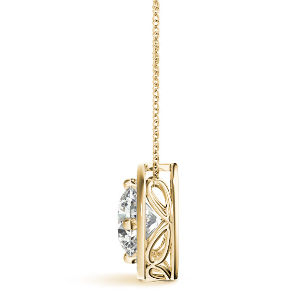 Yellow gold Halo Round Diamond Four-Prong Pendant 2