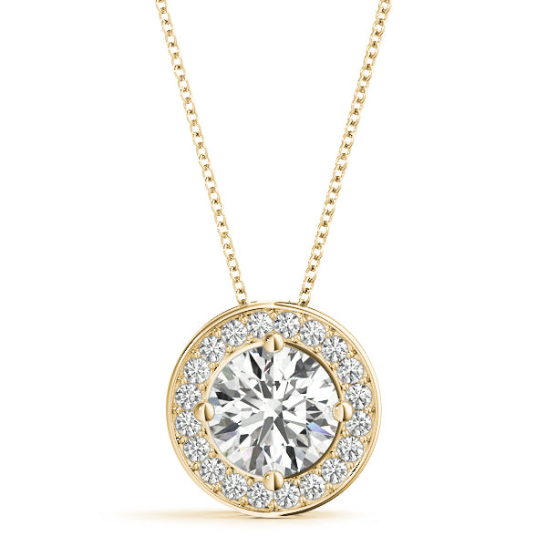 Yellow gold Halo Round Diamond Four-Prong Pendant
