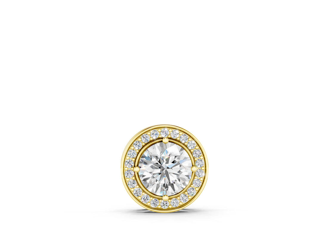 Yellow gold Halo Round Diamond Four-Prong Pendant_11
