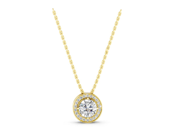 Yellow gold Halo Round Diamond Four-Prong Pendant