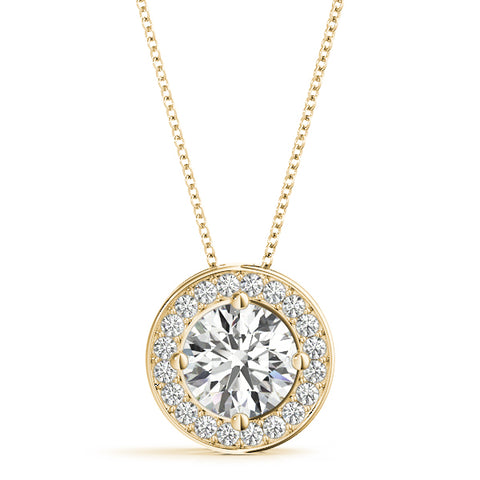 Yellow gold Halo Round Diamond Four-Prong Pendant