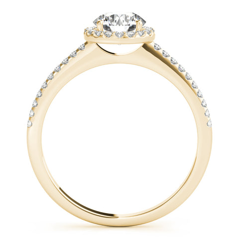 Yellow gold Halo Round Diamond Pavé Band Four-Prong Ring 1