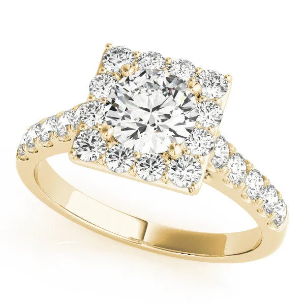 Yellow gold Halo Round Diamond Pave Band Prong Setting Ring