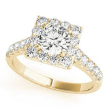 Yellow gold Halo Round Diamond Pave Band Prong Setting Ring