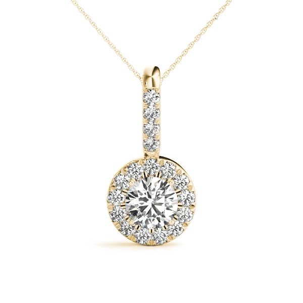 Yellow gold Halo Round Diamond Prong Pendant