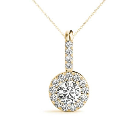 Yellow gold Halo Round Diamond Prong Pendant